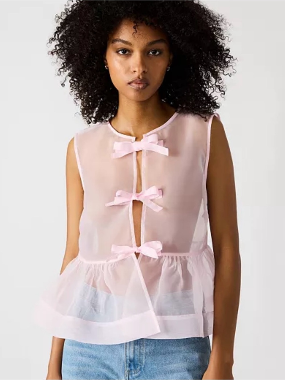 Steve Madden Sheer Pink Bow-Front Sleeveless Top
